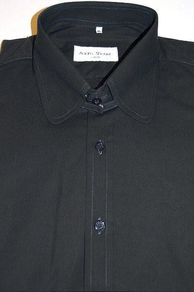 Tab Collar Shirt - Black - 100% Cotton