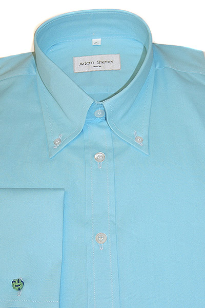 Button Down Collar Shirt - Light Torquoise Plain Poplin - 100% Cotton