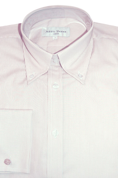 Button Down Collar Shirt - Pink & White Stripe - 100% Cotton