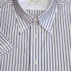 Button Down Short Sleeve Shirt - Blue & White Stripe - 100% Cotton