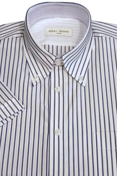 Button Down Short Sleeve Shirt - Blue & White Stripe - 100% Cotton