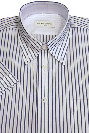 Button Down Short Sleeve Shirt - Blue & White Stripe - 100% Cotton