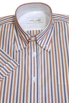 Button Down Short Sleeve Shirt - Red & Navy Blue Stripe - 100% Cotton Oxford