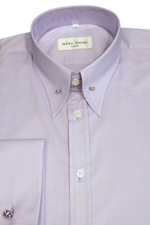 Pin Through Collar Shirt - Plain Lilac Poplin - Double Cuff - Pin included