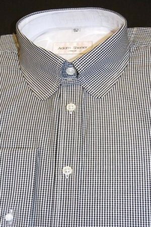 Tab Collar Shirt - Black & White Small Gingham Check - 100% Cotton