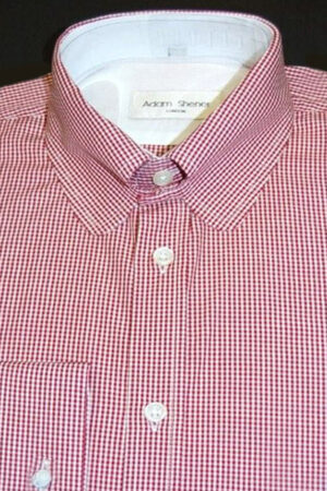 Tab Collar Shirt - Red & White  Small Gingham Check - 100% Cotton