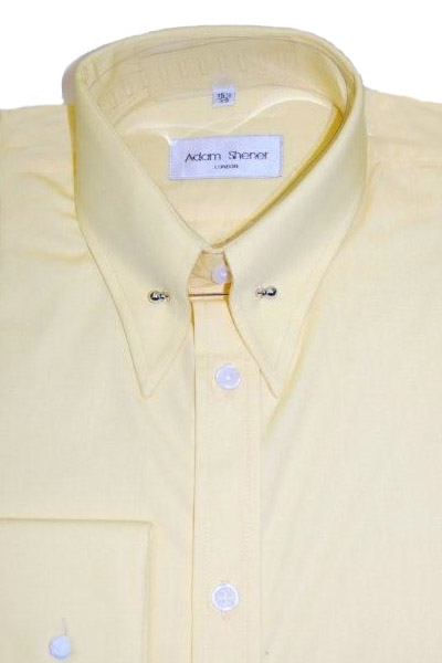 Pin Through Collar Shirt - Plain Lemon Poplin - Double Cuff - Pin included