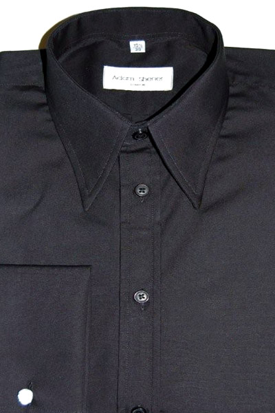 Spear Point Collar Shirt - Plain Black Poplin - 100% Cotton