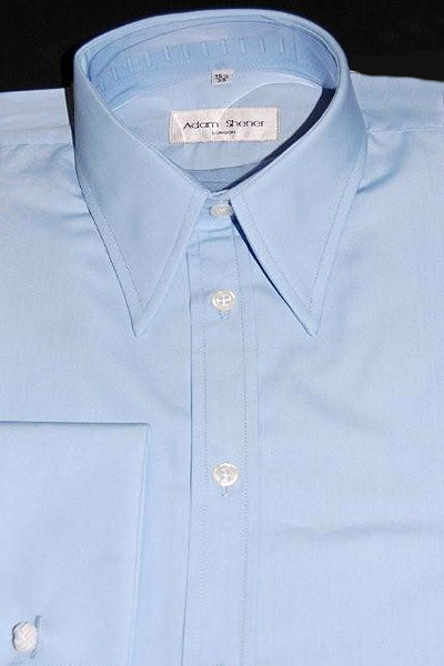 Spear Point Collar Shirt - Plain Sky Blue Poplin - 100% Cotton