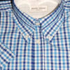 Button Down Short Sleeve Shirt - Blue, Navy & White Gingham Check - 100% Cotton