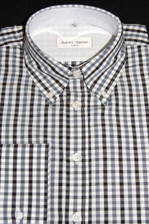 Button Down Short Sleeve Shirt - Black, Grey & White Gingham Check - 100% Cotton