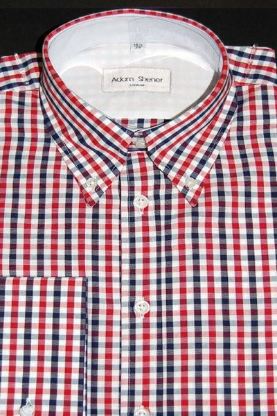 Button Down Collar Shirt - Red, Navy & White Gingham Check  - 100% Cotton