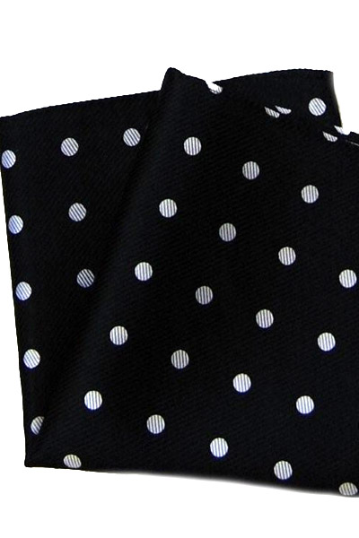 Silk Handkerchief - Black & White Polka Dot - 100% Silk