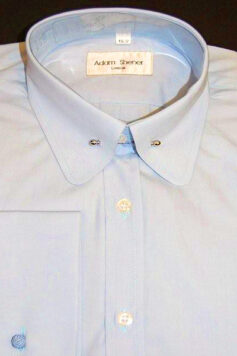 Penny Round Pin Through Collar Shirt - Plain Sky Blue - Double Cuff - Pin included