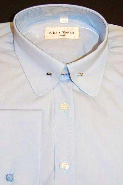 Penny Round Pin Through Collar Shirt - Plain Sky Blue - Double Cuff - Pin included