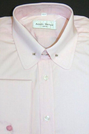 Penny Round Pin Through Collar Shirt - Plain Pink - Double Cuff - Pin included