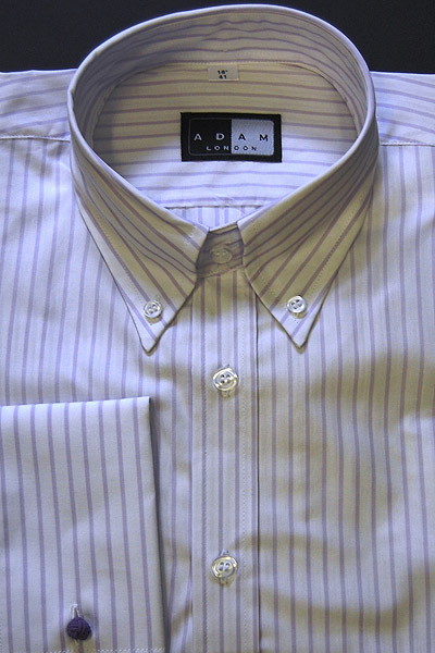 Button Down Collar Shirt - Lilac and White Stripe - 100% Cotton