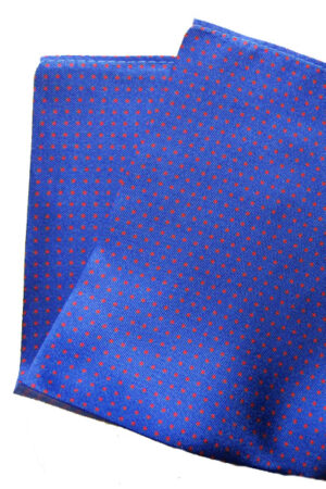 Silk Handkerchief - Blue & Red Pin Dot  - 100% Silk