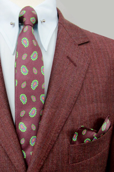 Slim Silk Tie - Burgundy-Green-Red Paisley