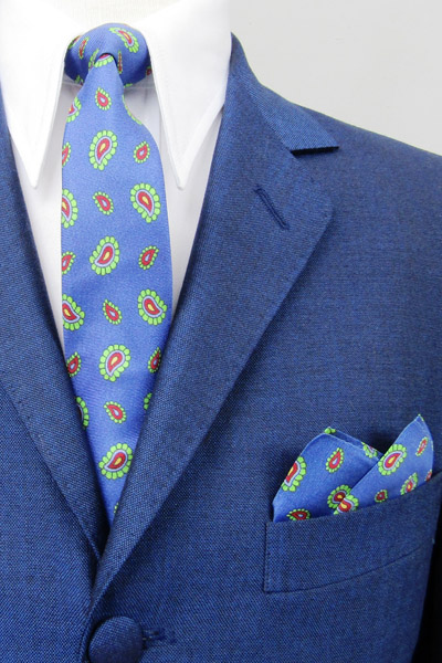 Slim Silk Tie - Blue-Red-Green Paisley