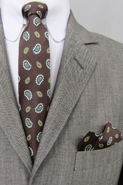 Slim Silk Tie - Brown-Tan-Blue Paisley