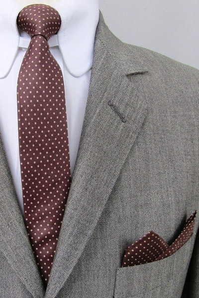 Slim Silk Tie - Brown & Tan Pin Dot