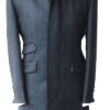 Overcoat - Three Quarter Length Navy Blue Coat in Pure Wool Herringbone