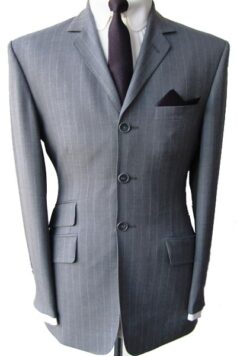3 Button Stripe Suit - Mid Grey Chalk Stripe - Superfine Wool
