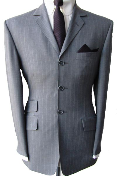 3 Button Stripe Suit - Mid Grey Chalk Stripe - Superfine Wool