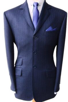 3 Button Plain Suit - Navy Herringbone All Wool