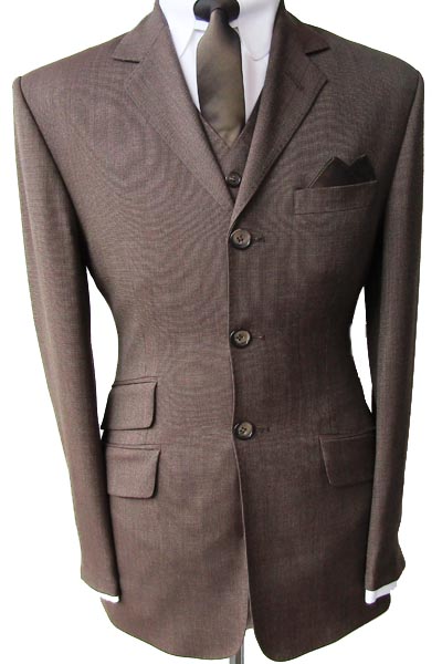 3 Button Single Breasted Check Suit - Brown & Tan Pin Check in 100% Superfine Wool