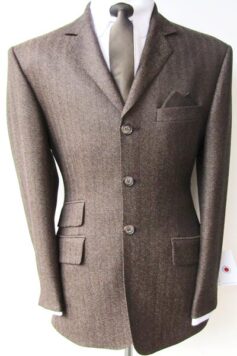 3 Button Single Breasted Check Suit - Brown & Tan All Wool Herringbone Tweed