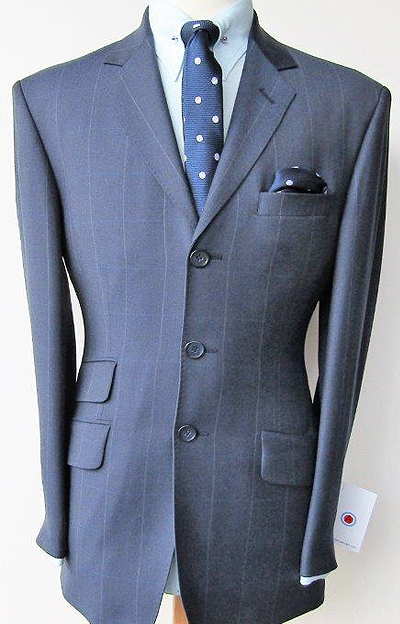 3 Button Single Breasted Check Suit - Air Force Blue Window Pane Check in 100% Superfine Wool