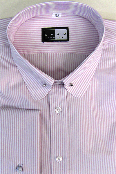 Penny Round P T Collar Shirt - Long Sleeve Pink and White Stripe - Double Cuffs - Pin included