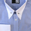 Pointed P T Collar Shirt - Long Sleeve Blue and White Stripe - White Collar & Double Cuffs - Pin included