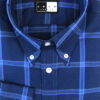 Button Down Collar Shirt - Navy & Sky Check - Single 2 Button Cuffs - 100% Cotton