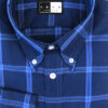 Button Down Collar Shirt - Navy & Sky Check - Single 2 Button Cuffs - 100% Cotton