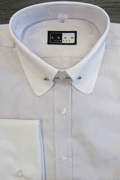 Penny Round P T Collar Shirt - Long Sleeve Light Grey -Lilac Stripe - White Collar & Double Cuffs - Pin included