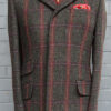Overcoat - Charcoal with Burgundy, Tan & Blue Check -100% Superfine Wool with Matching Velvet Collar