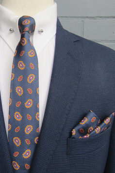 Slim Silk Tie - Navy Blue Paisley