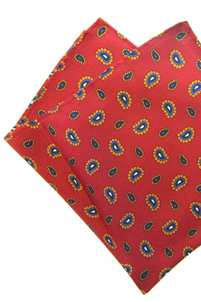 Silk Handkerchief - Red Paisley - 100% Silk