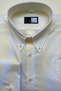 Button Down Collar Shirt Lemon Wide Stripe with Double Cuffs in 100% Cotton.