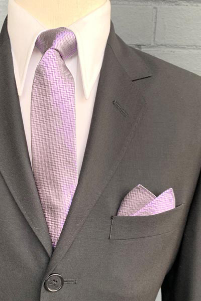 Slim Woven Silk Tie - Light Lilac Herringbone