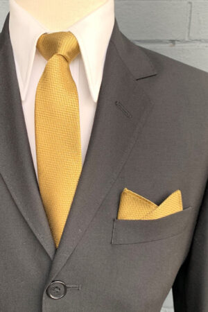 Slim Woven Silk Tie - Gold Herringbone