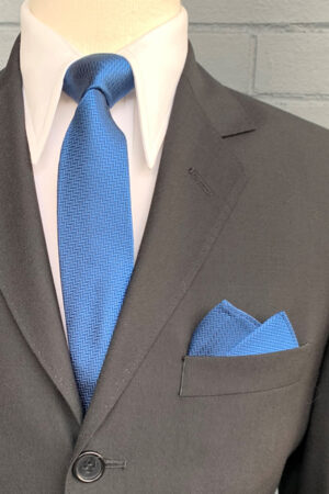 Slim Woven Silk Tie - Blue Herringbone