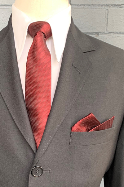 Slim Woven Silk Tie - Ox-Blood Herringbone