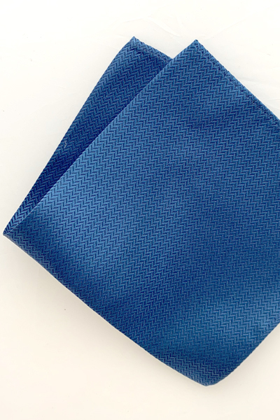 Silk Handkerchief - Blue Herringbone - 100% Woven Silk
