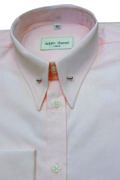 Pin Through Collar Shirt - Plain Pink Poplin - Double Cuff - Pin included