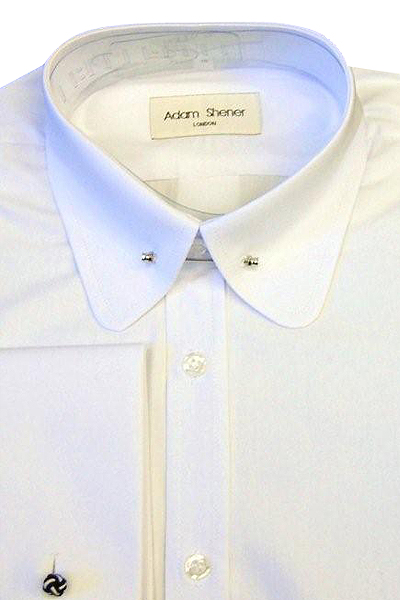 Penny Round Pin Through Collar Shirt - Plain White - Double Cuff - Pin included