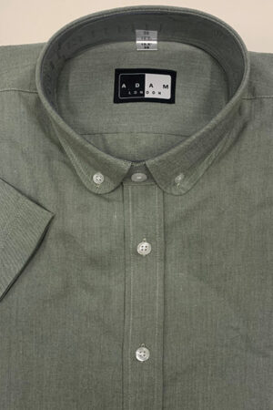 Button Down Penny Round Short Sleeve Shirt - Sage Green - 100% Cotton Chambre